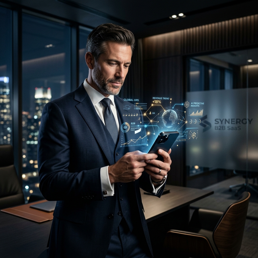 Dirigeant consultant son cockpit IA sur smartphone